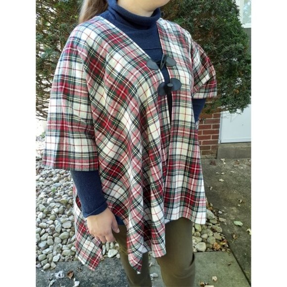 Boutique Accessories - Plaid Flannel Poncho Blanket Wrap Cape Christmas